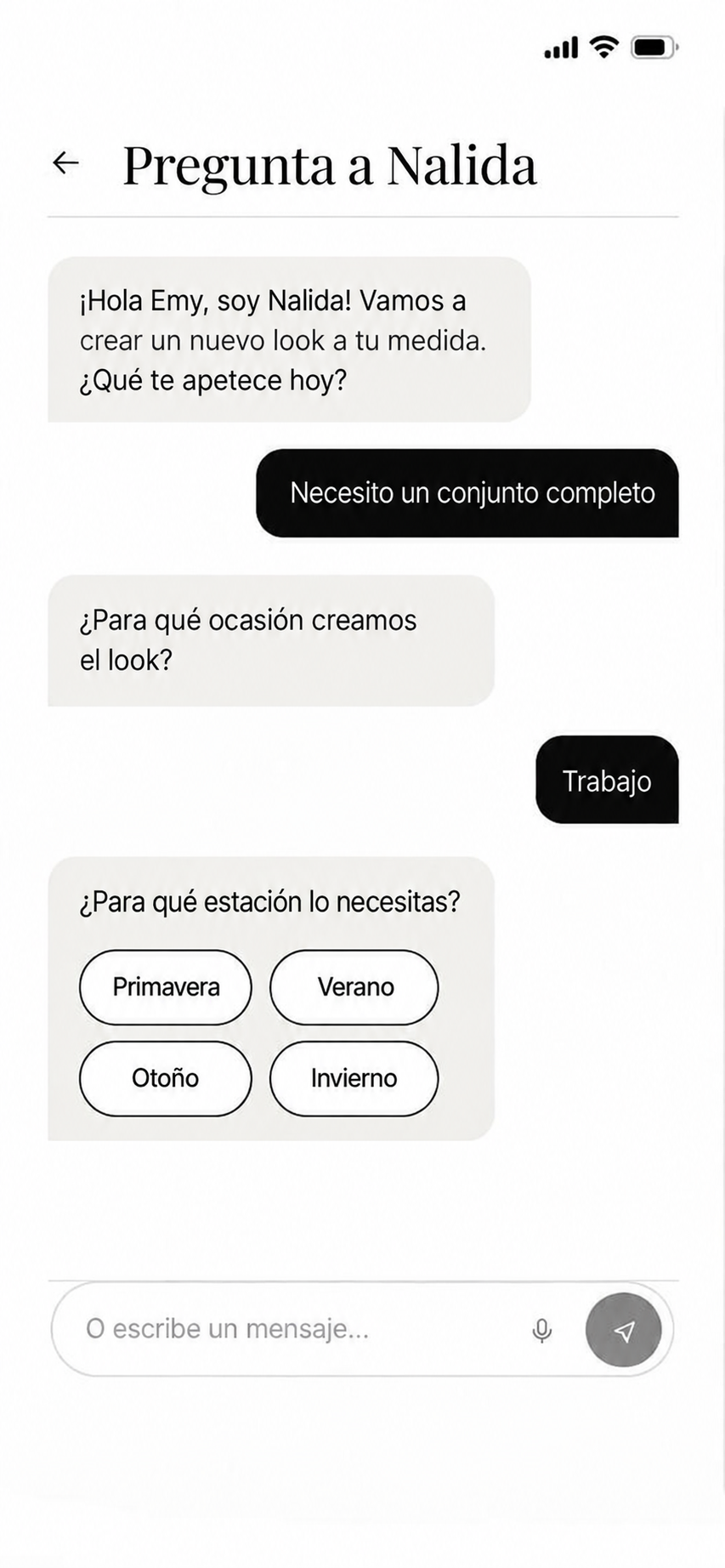 Nalida — conversación con la estilista de IA